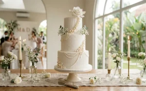Elegant All-White Simple Wedding Cakes with Textures and Pearls