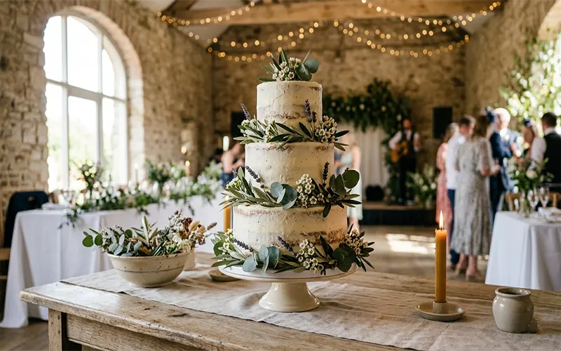 Simple Rustic Wedding Cake Designs with Fresh Greenery